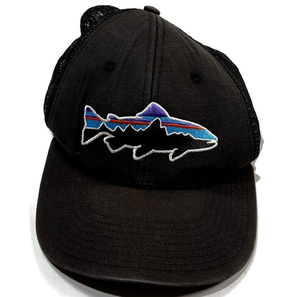Patagonia Fitz Roy Trout‎ Fish Trucker Hat Snapback Cap Brown Meshback Logo Golf